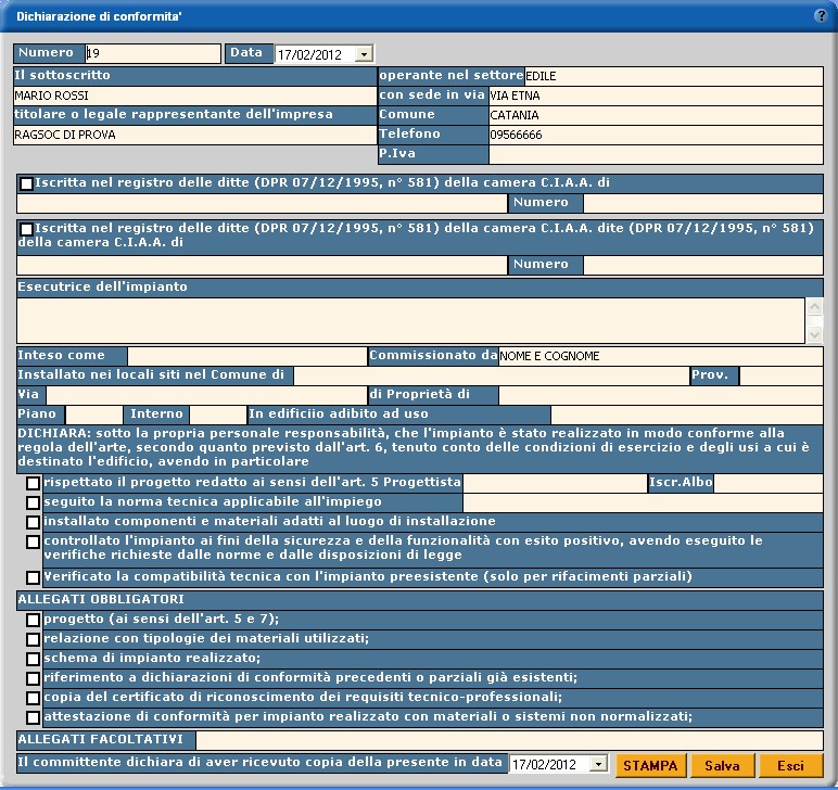 Dichiarazione di conformita idraulica